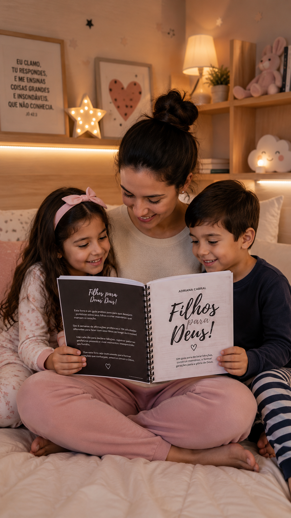 Mae lendo Filhos para Deus com os filhos